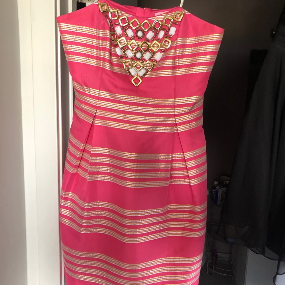 Lilly Pulitzer pink and gold dress